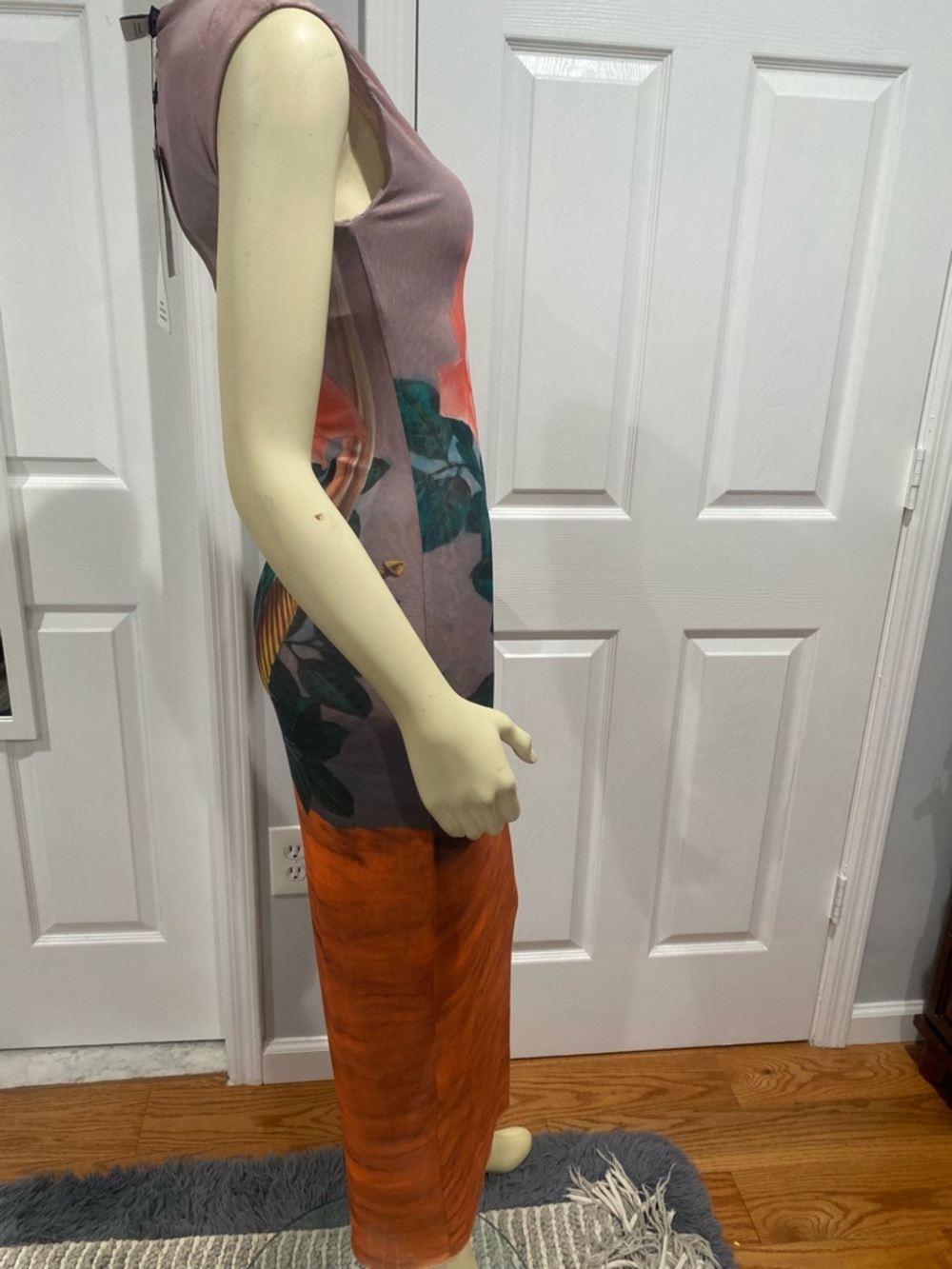 Rene Magritte Zara Sleeveless Maxi Dress with Pink Rose & Orange Panel/ Size S - Picture 8 of 14